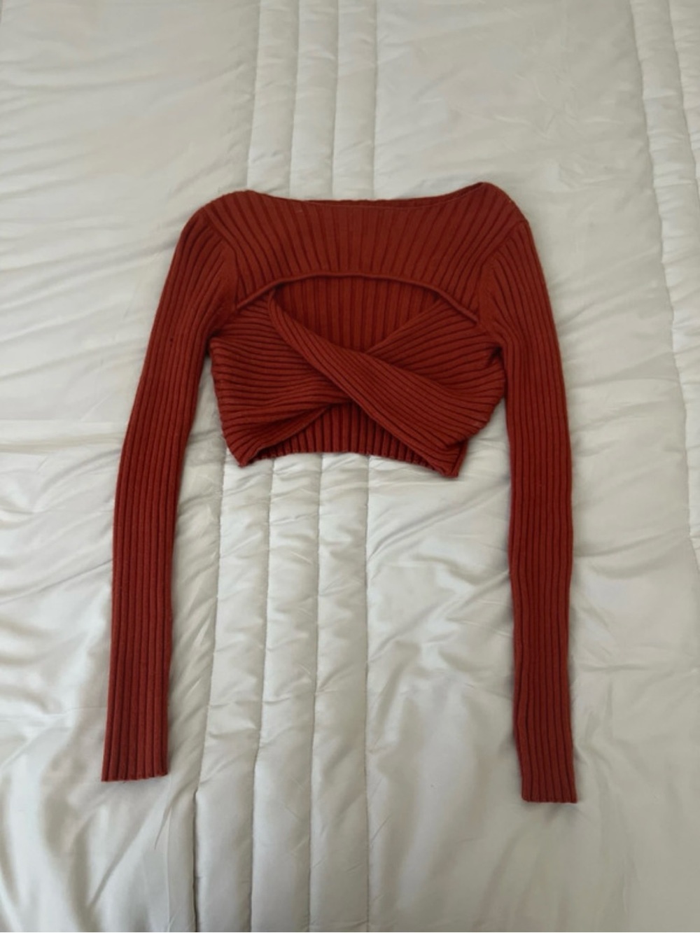 Urban Outfitters Ribbed Twist-Front Crop Top - Rust Orange